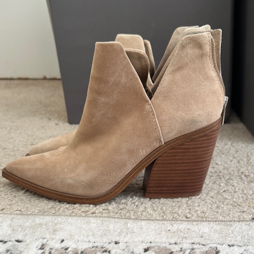 Vince Camuto Suede Cutout Ankle Booties in Taupe